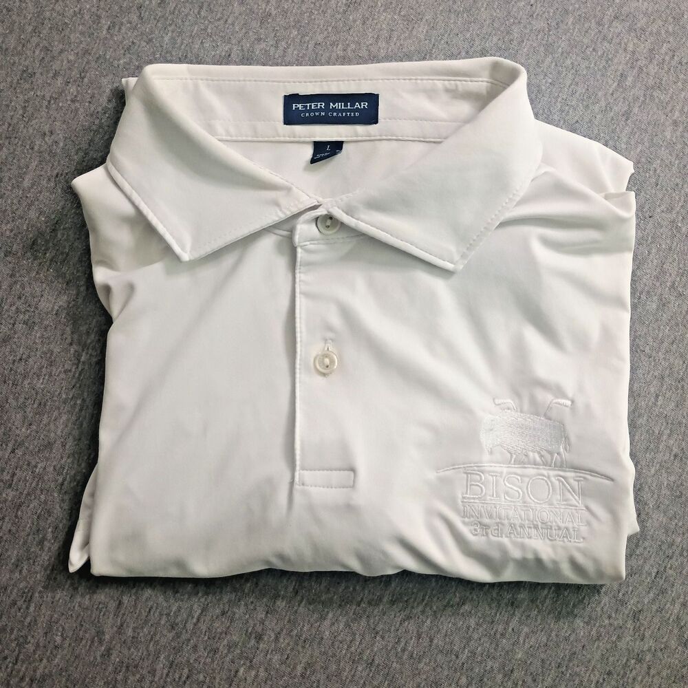 Peter Millar Crown Sport Shirt Mens Size Large White Short Sleeve Polo
